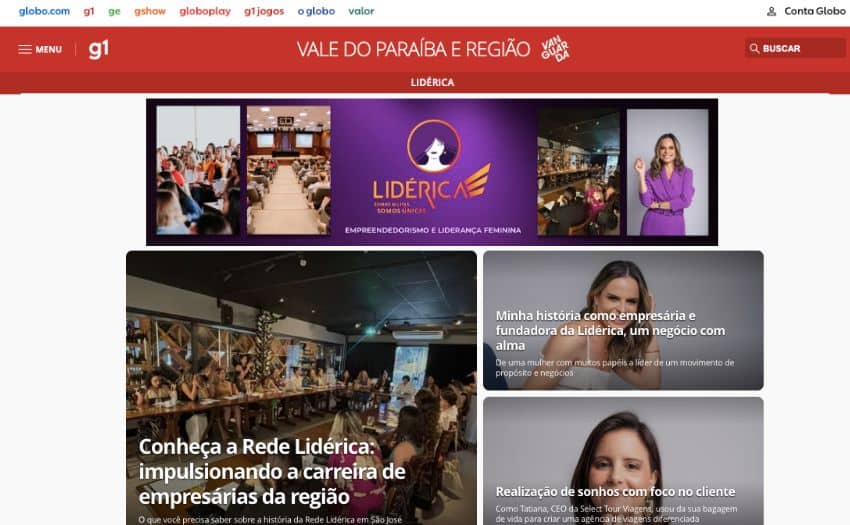 LIDÉRICA é destaque no G1, o maior portal de notícias do Brasil.